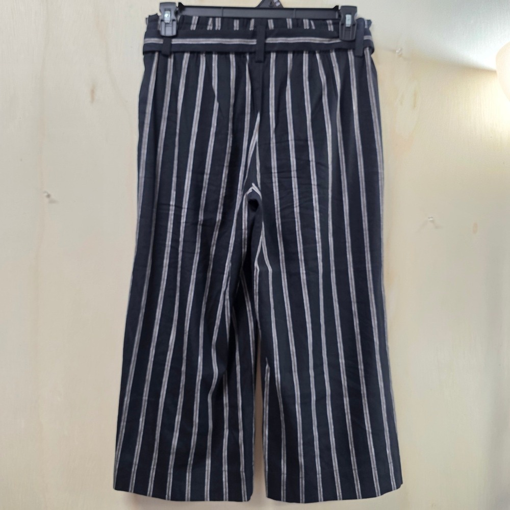 J. Jill Linen Stretch Striped Paperbag Wide Leg Crop Pants Black Petite Small - Picture 13 of 16